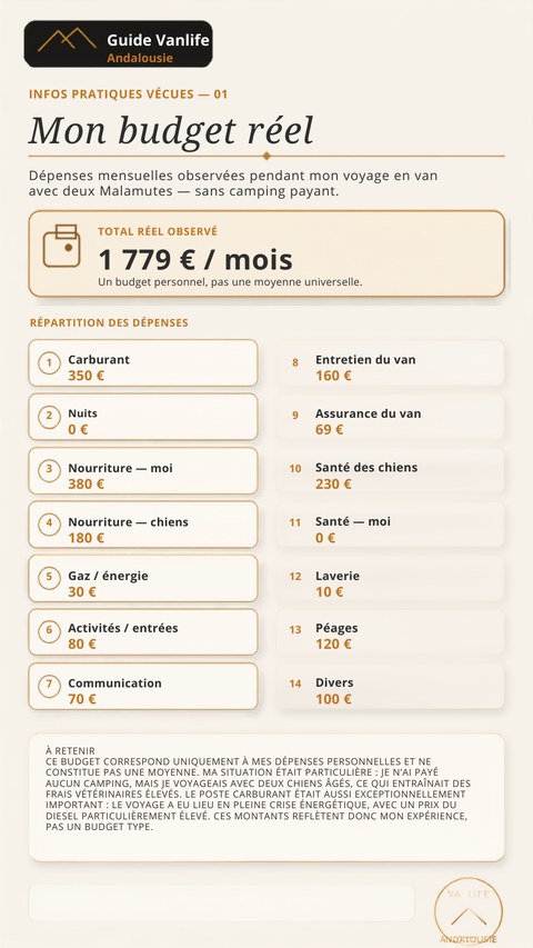 Mon budget réel — page du Guide Vanlife Andalousie