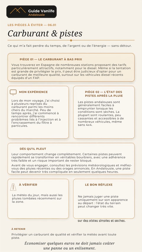 Les pièges à éviter — page du Guide Vanlife Andalousie
